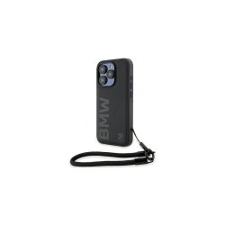 BMW Signature Leather Wordmark Cord cover til iPhone 15 Pro Black