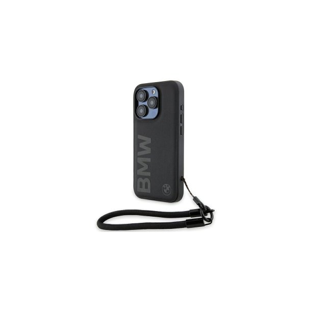 BMW Signature Leather Wordmark Cord cover til iPhone 15 Pro Black