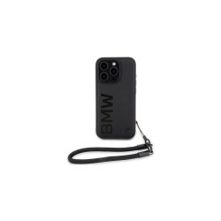 BMW Signature Leather Wordmark Cord cover til iPhone 15 Pro Black