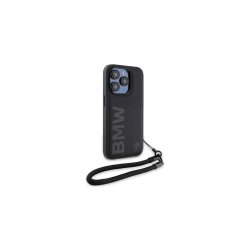 BMW Signature Leather Wordmark Cord cover til iPhone 15 Pro Black
