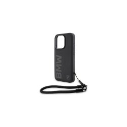 BMW Signature Leather Wordmark Cord cover til iPhone 15 Pro Black