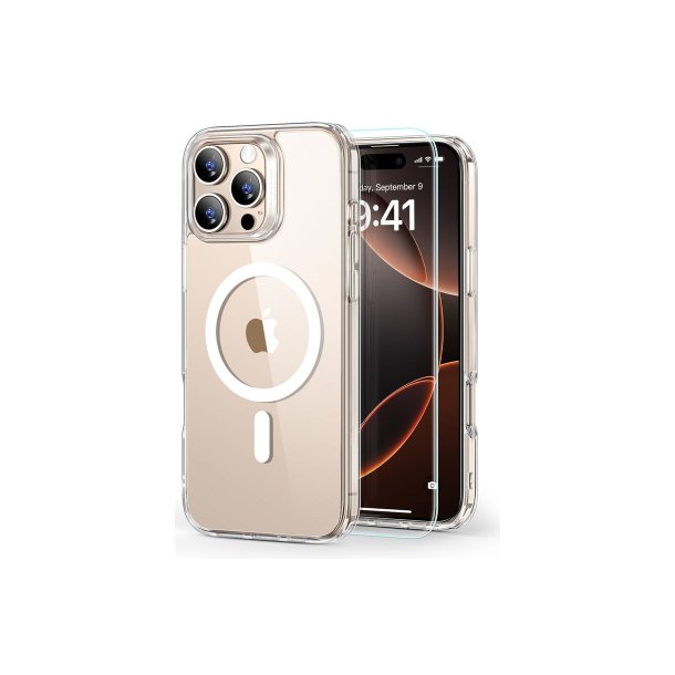 ESR Classic Hybrid Halolock MagSafe cover + h�rdet glas til iPhone 16 Pro Max Clear