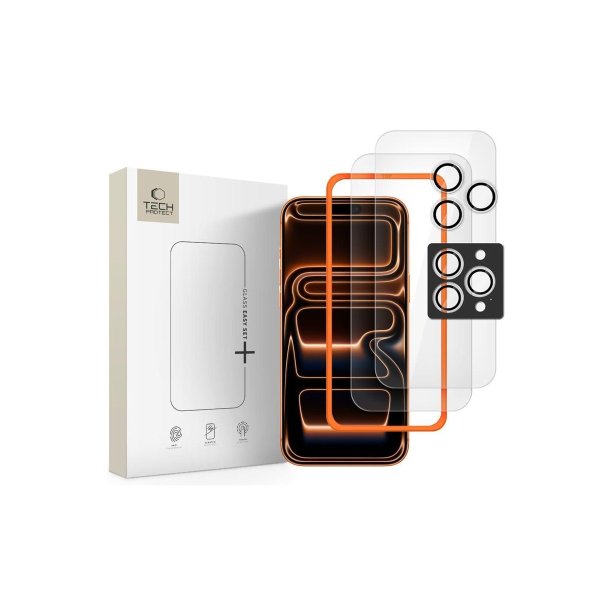 Tech-Protect Easy Set+ 3-pak h�rdet glas til iPhone 16 Pro Max / 17 Pro Max Transparent