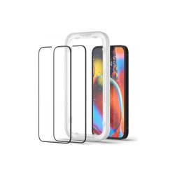 Spigen ALM Glass FC h�rdet glas til iPhone 13 / 13 Pro / 14 / 16e / 17e - black 2 stk..
