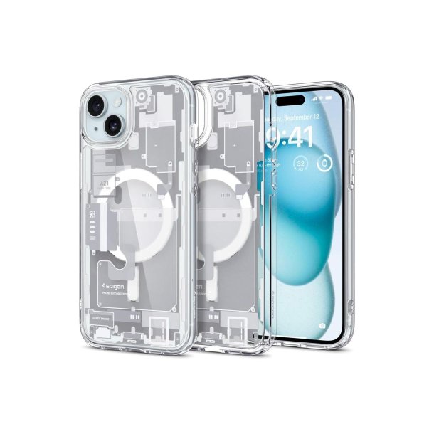 Spigen Ultra Hybrid Mag cover med MagSafe til iPhone 15 Plus - White (Zero One Pattern)