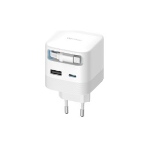 Cuktech AD653W GaN-v�goplader 67W med 2 x USB-C, USB-A og 0,7 m indtr�kkeligt USB-C-kabel Hvid