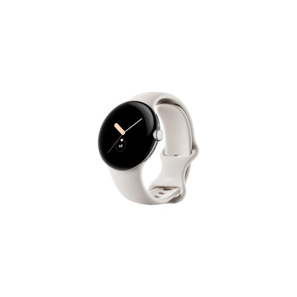 Google Pixel Watch 1. Gen Wi-Fi 41mm Polished Silver Stainless Steel Case med Active Band Chalk