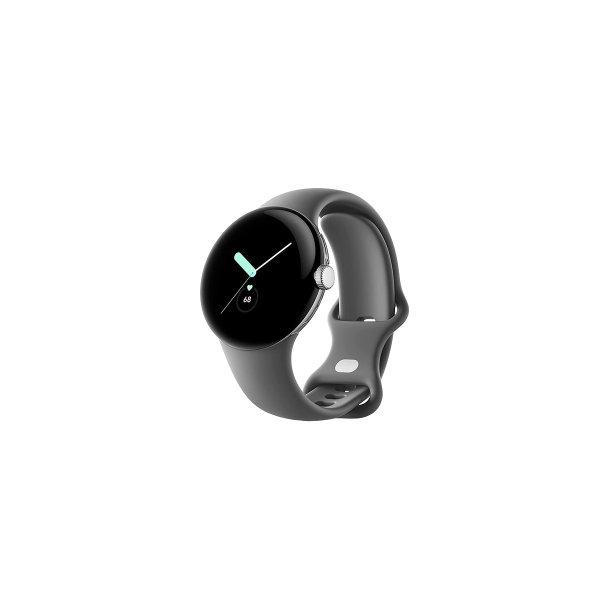 Google Pixel Watch 1. Gen LTE 41mm Polished Silver Stainless Steel Case med Active Band Charcoal