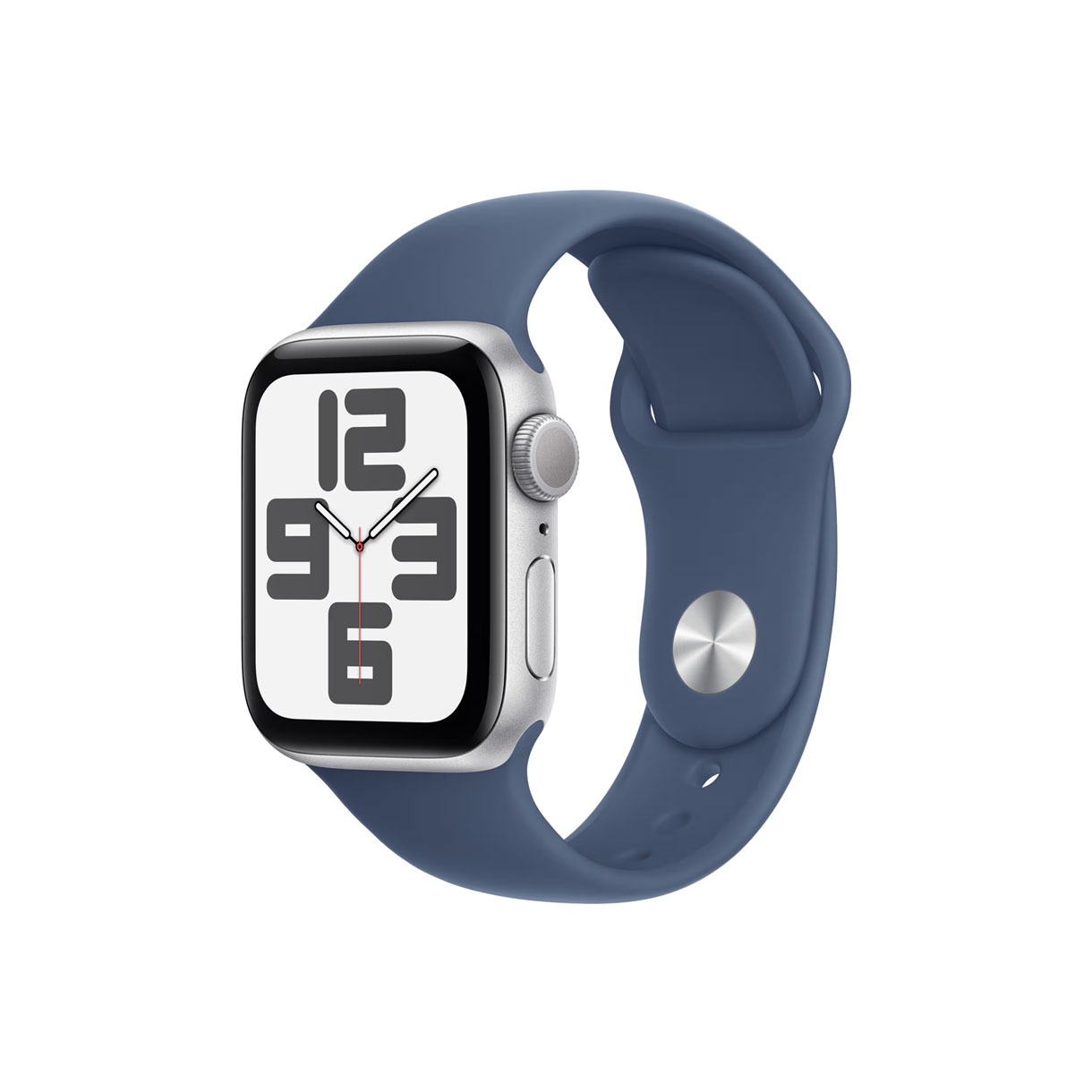 Apple Watch SE (2024) GPS 40mm Silver Aluminium Etui med Sport Band Storm Blue