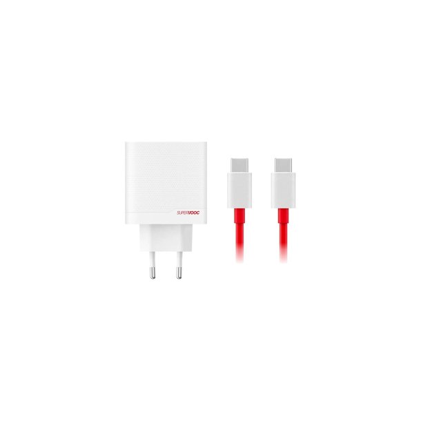 OnePlus 80W Dual Ports SUPERVOOC Adapter USB-C + USB-A med USB-C-kabel White